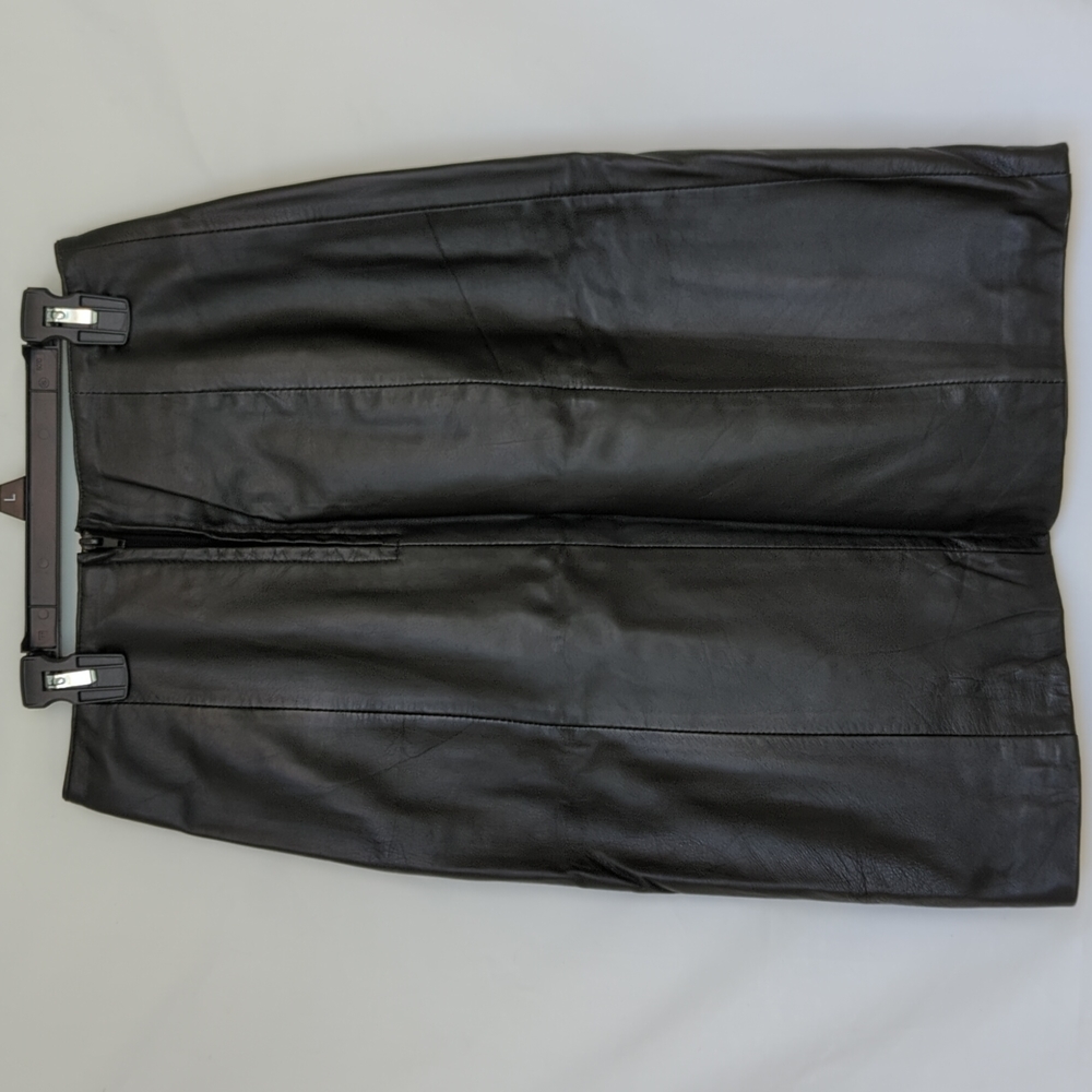 WILSON'S LEATHER | Vintage 100% Leather Pencil Midi Skirt, Black - Picture 3 of 3